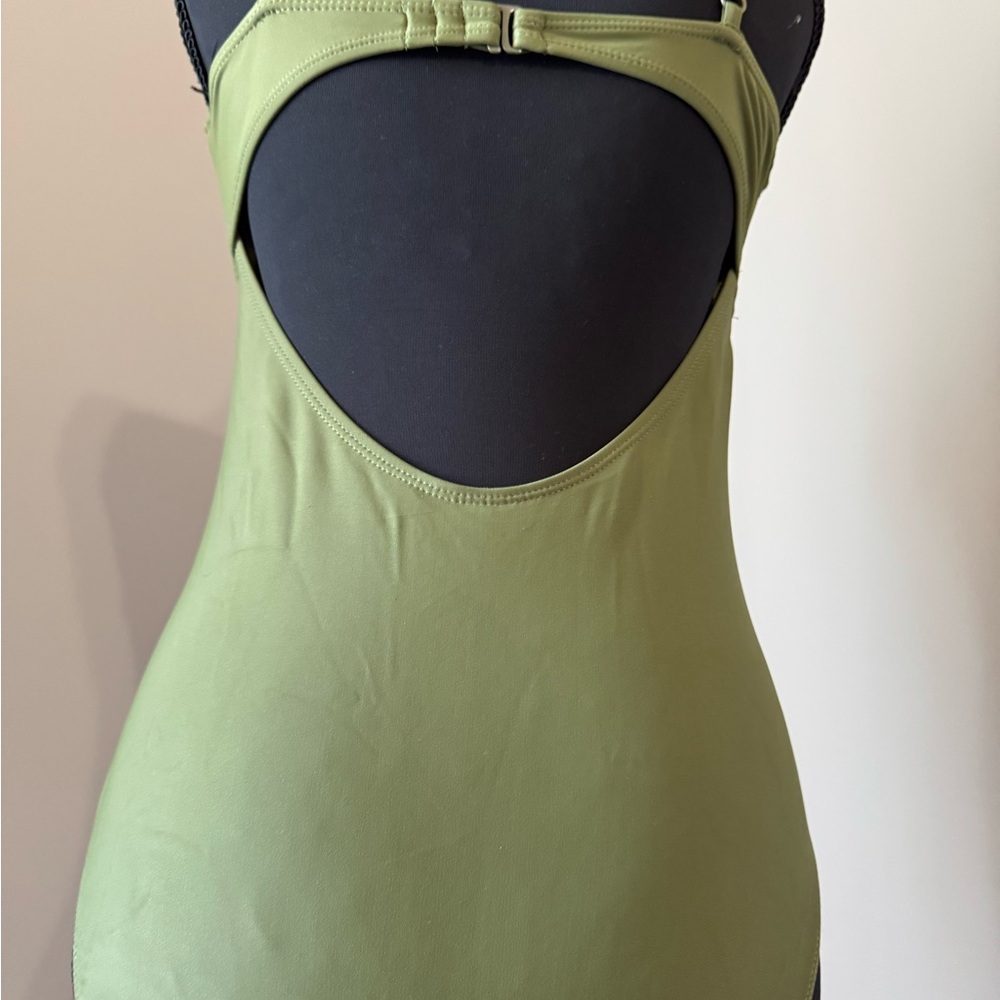 Olive Green Lace Trim Women Top - Picture 5 of 6